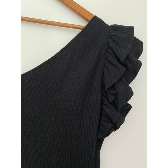 Rebecca Taylor Black One Shoulder Ribbed Knit Mini Dress Ruffle EUC Small - Picture 7 of 7